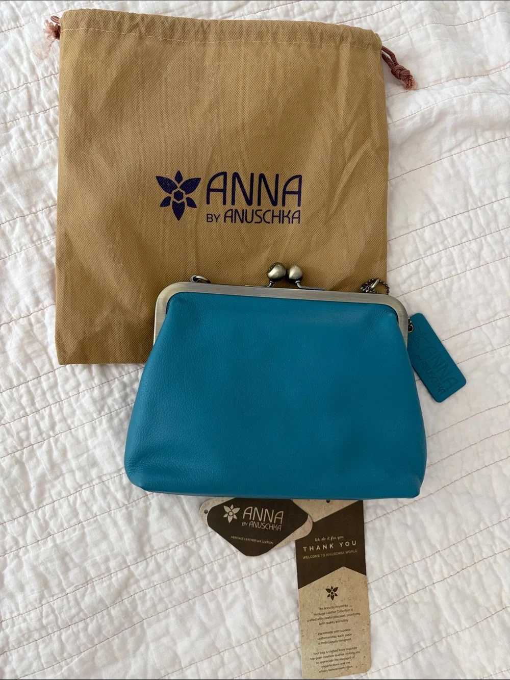 Teal Leather Kiss-Lock Wristlet